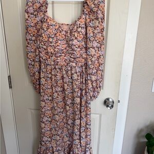 Floral Peach Maxi Dress with Puff Sleeves